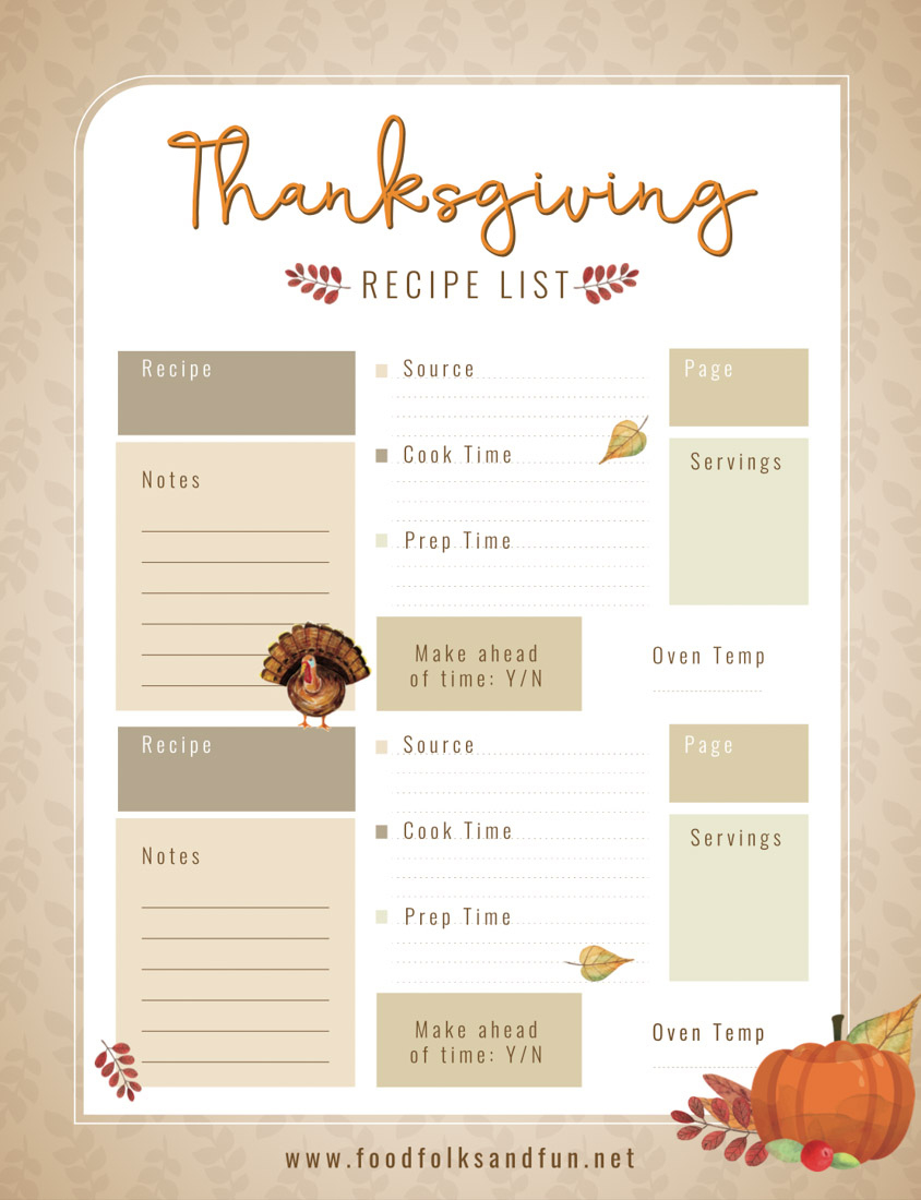 Thanksgiving Planner - 5 Free Printables! • Food Folks And Fun intended for Free Thanksgiving Planner Printables