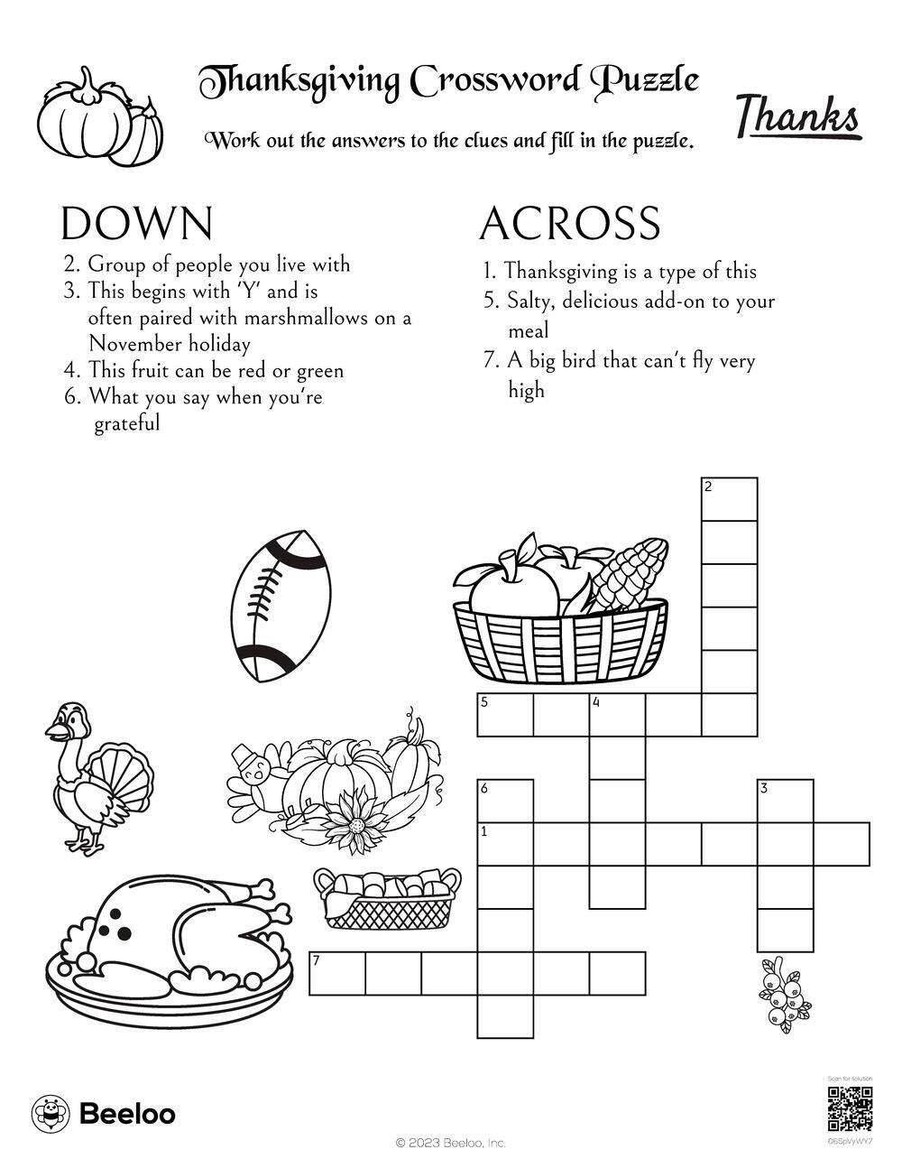 Thanksgiving-Themed Crossword Puzzles • Beeloo Printable Crafts regarding Crossword Puzzles Thanksgiving Printable