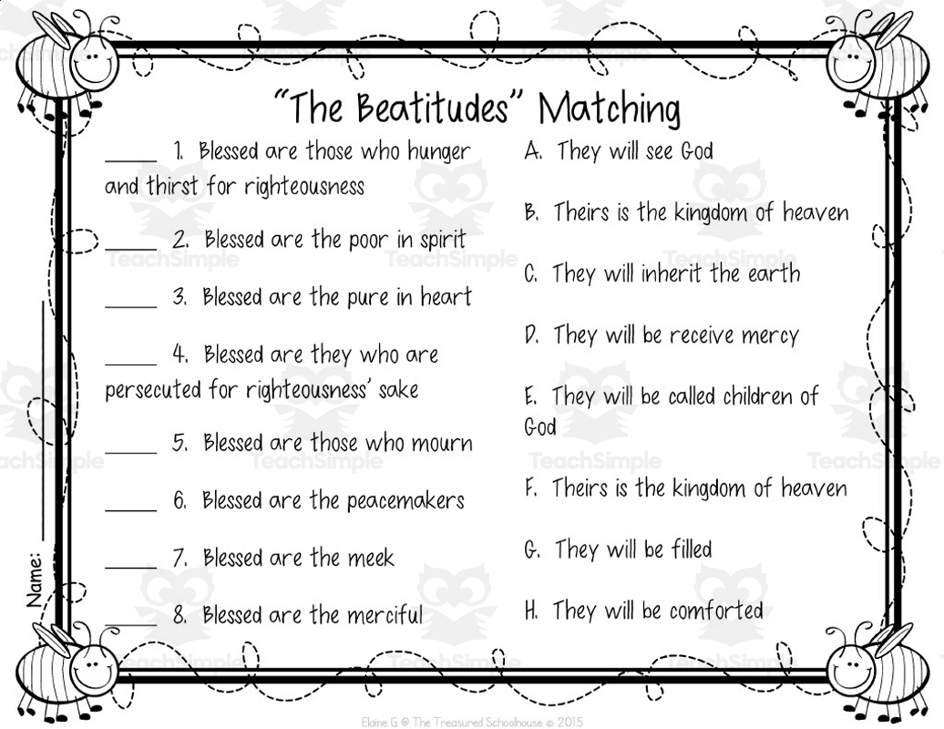 The Beatitudes Matching Cards + Worksheets (Catholic Version) throughout Free Printable Beatitudes Worksheet