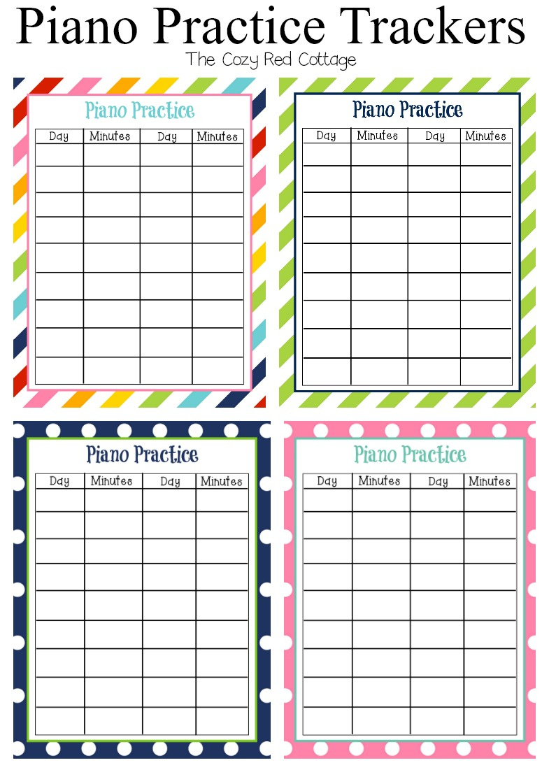 The Cozy Red Cottage: 7 Free Piano Practice Tracker Sheets intended for Free Printable Piano Practice Chart