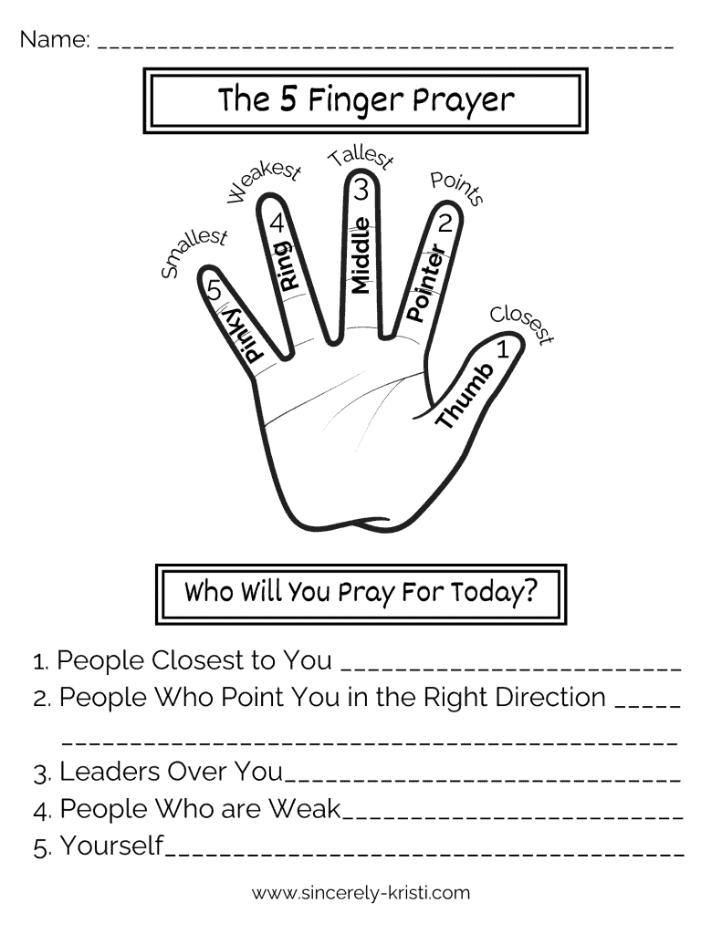 The Five Finger Prayer Method | Free Printables Included with Free Printable Five Finger Prayer Worksheet