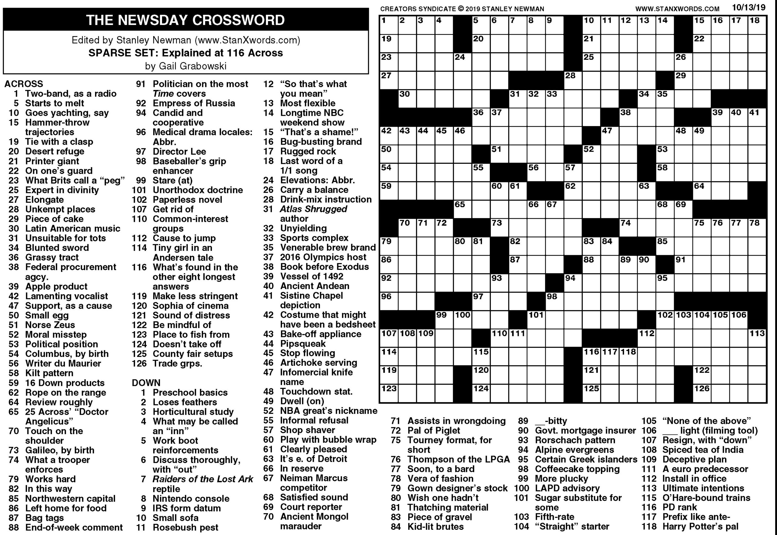 The Newsday Crossword - The Mountain Eagle pertaining to Newsday Crossword Printable Today