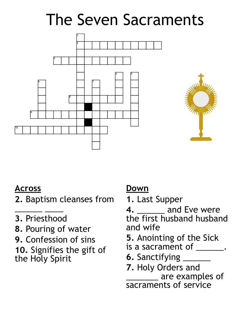 The Seven Sacraments Crossword - Wordmint intended for Free Printable 7 Sacraments Worksheet