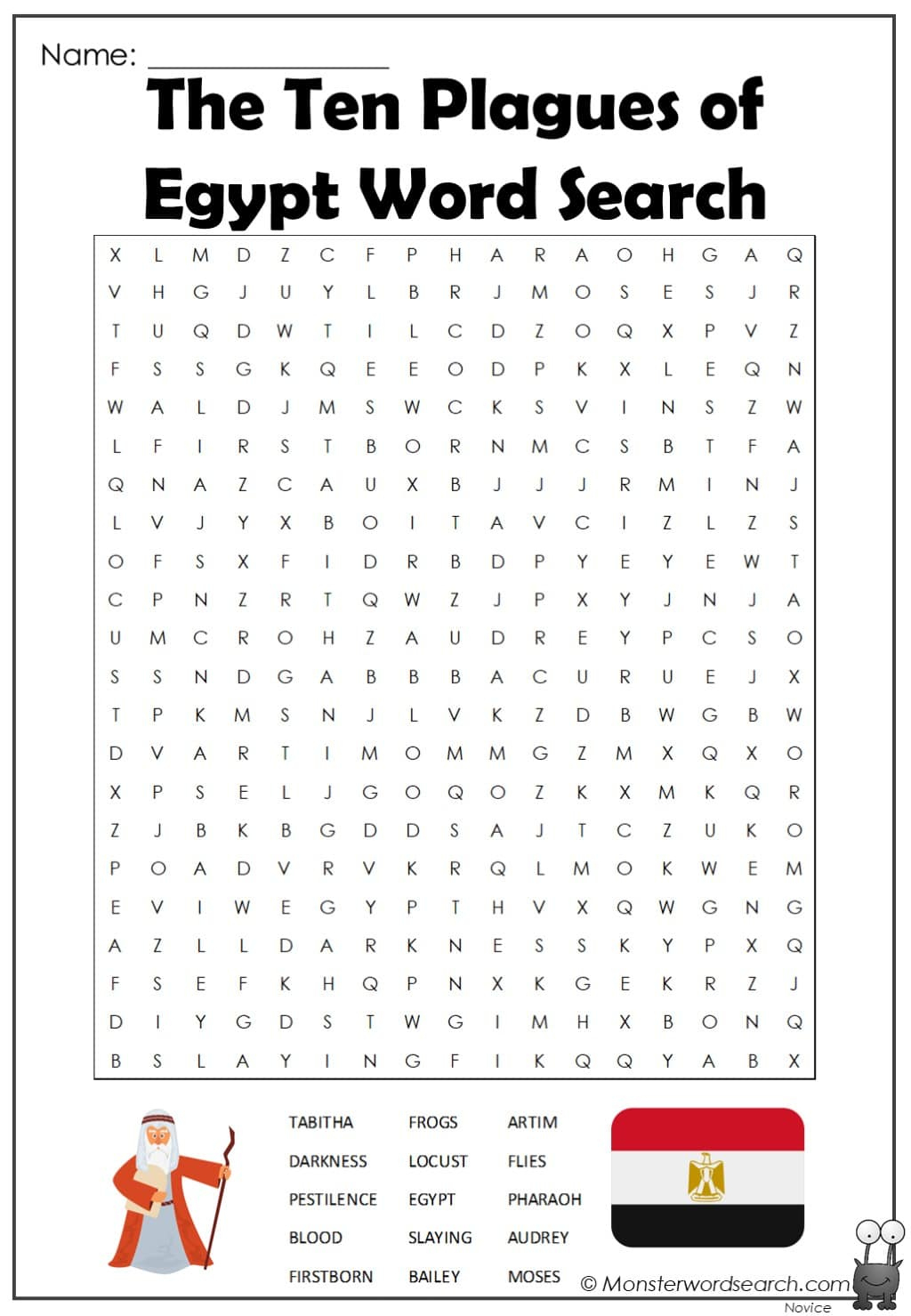 The Ten Plagues Of Egypt Word Search - Monster Word Search throughout 10 Plagues of Egypt Free Printables