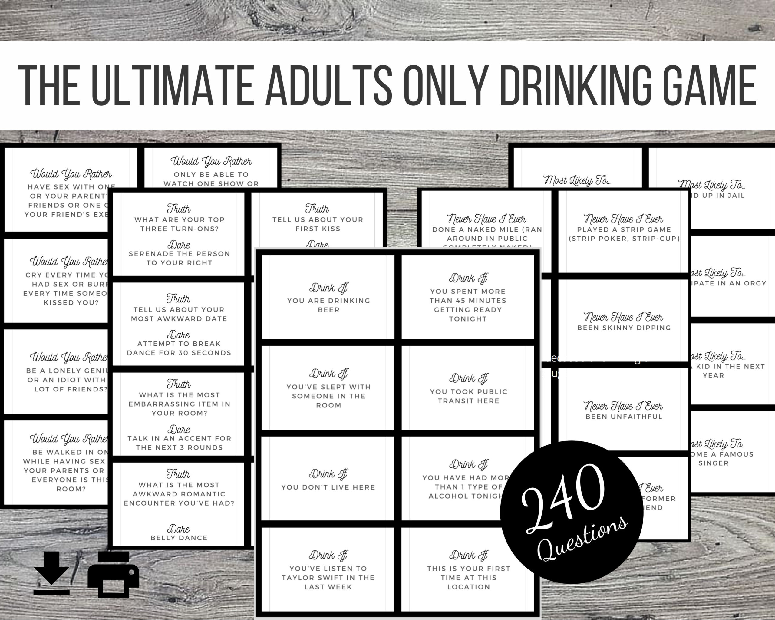 The Ultimate Adults Only Printable Drinking And Party Game, 240 Question Cards within Printable Drinking Card Games