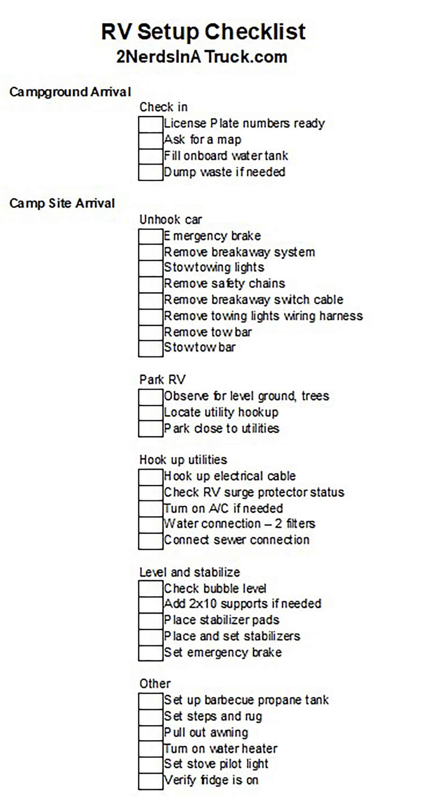Ultimate Rv &amp;amp; Travel Trailer Setup Checklist - 2 Nerds In A Truck with regard to Free Printable Rv Departure Checklist