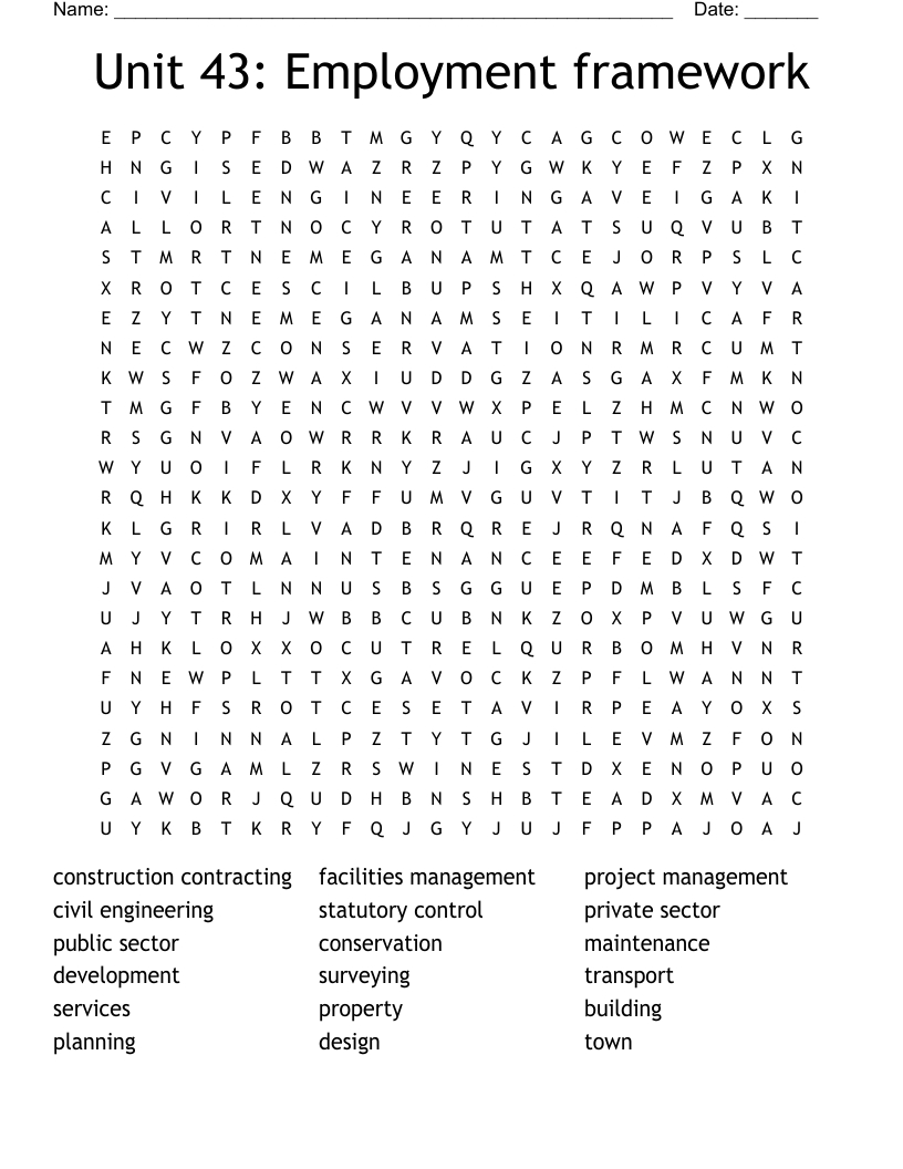 Unit 43: Employment Framework Word Search - Wordmint with regard to Frameworks Puzzles Free Printable