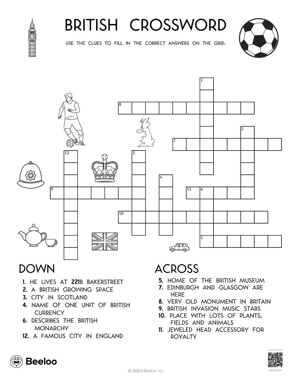 United Kingdom-Themed Crossword Puzzles • Beeloo Printable Crafts inside Printable Crosswords Uk