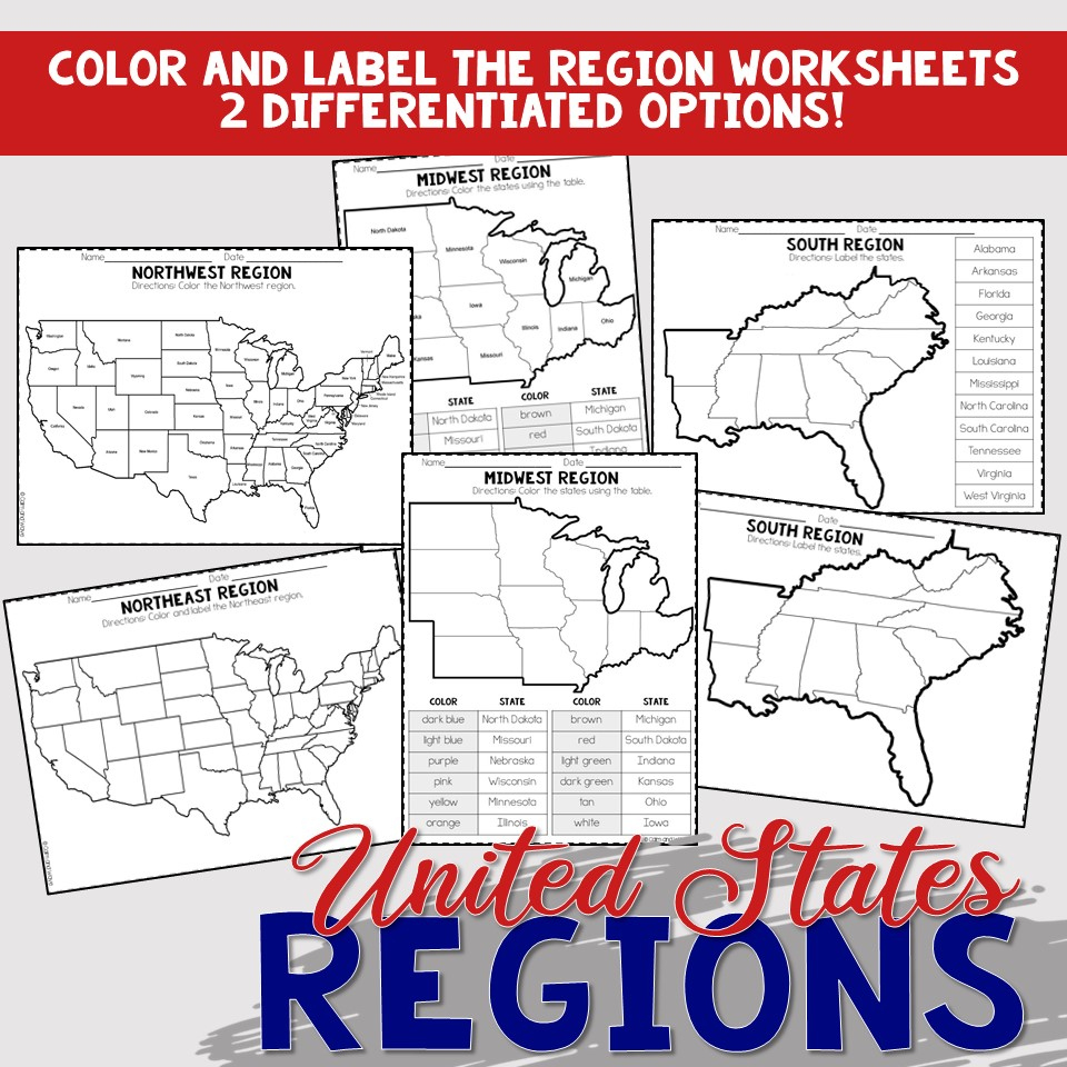 United States Regions Worksheets And Printables | Homeschool for Printable 5 Regions Of The United States Worksheets