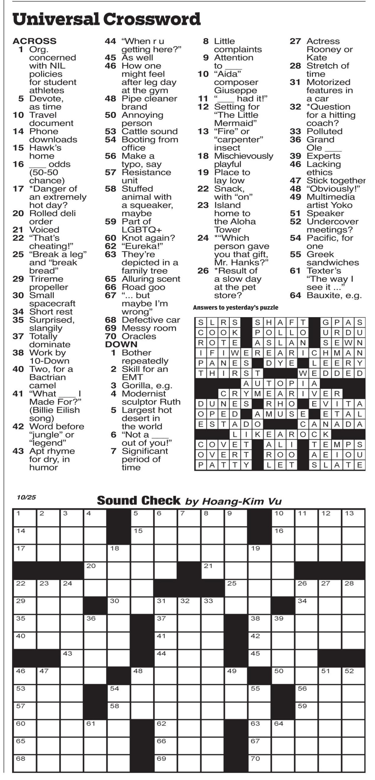 Universal Crossword - Puzzles inside Universal Crosswords Printable