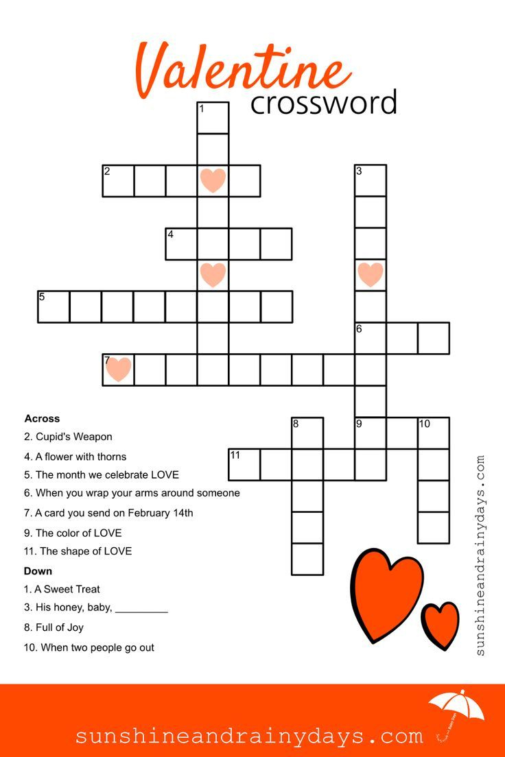 Valentine Crossword Puzzle in Valentine&amp;#039;S Day Crossword Puzzle Printable