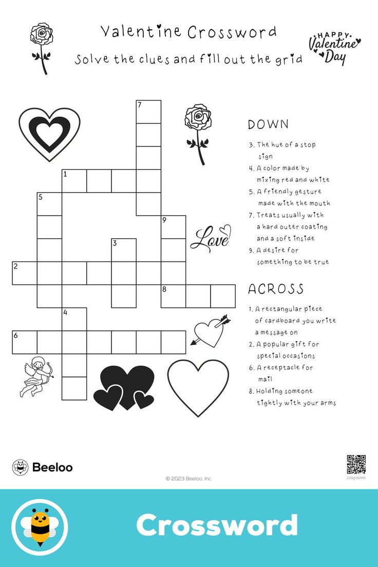 Valentine Crossword within Valentine Crosswords Printable