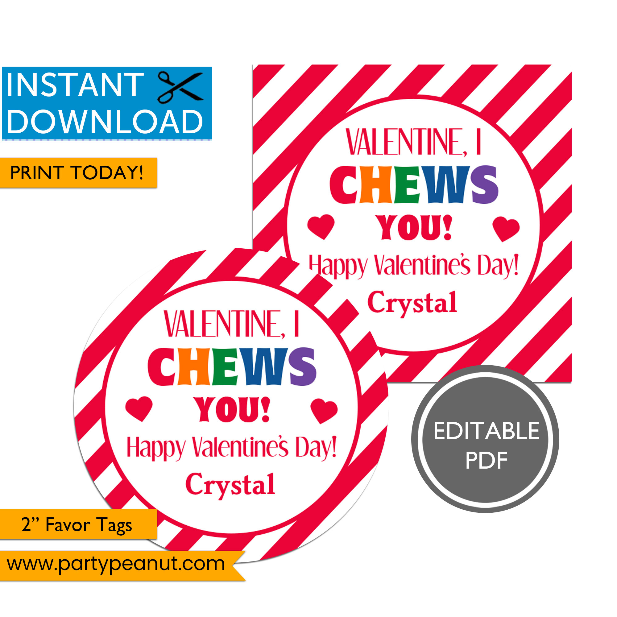 Valentine I Chews You Favor Tags - Party Peanut with I Chews You Valentine Printable
