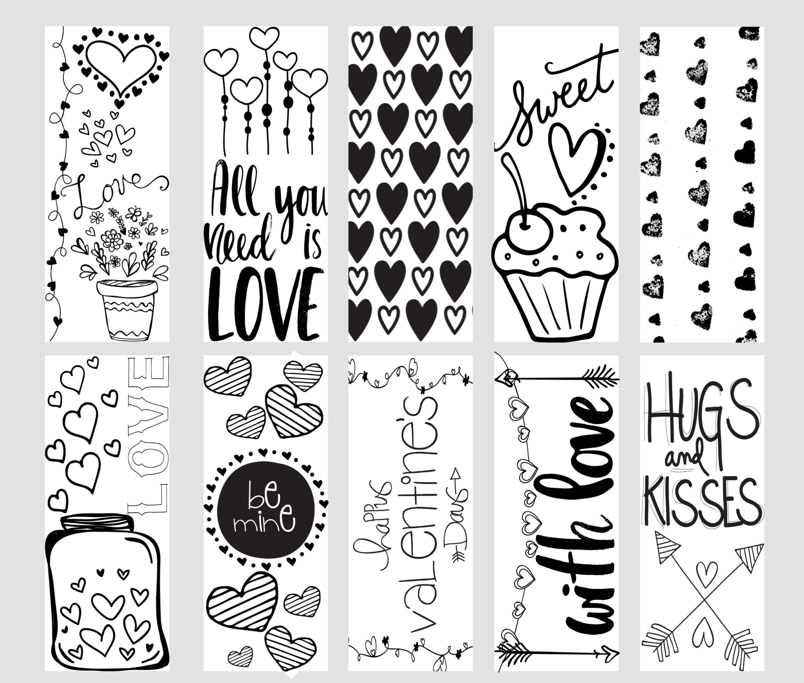 Valentine Printable Coloring Page Bookmarks - Yummi Haus intended for Free Printable Valentine Bookmarks