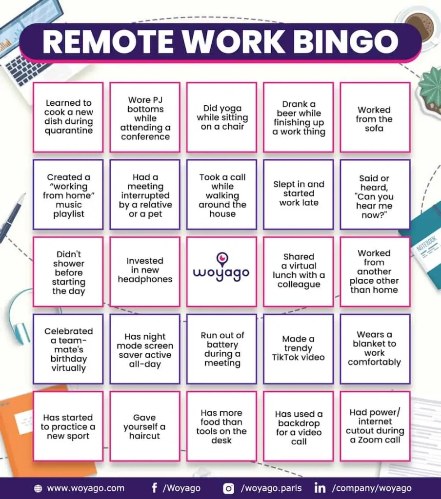 Virtual Team Building Bingo: Our Top 9 Tips &amp;amp; Ideas | Woyago intended for Meeting Bingo Card Generator
