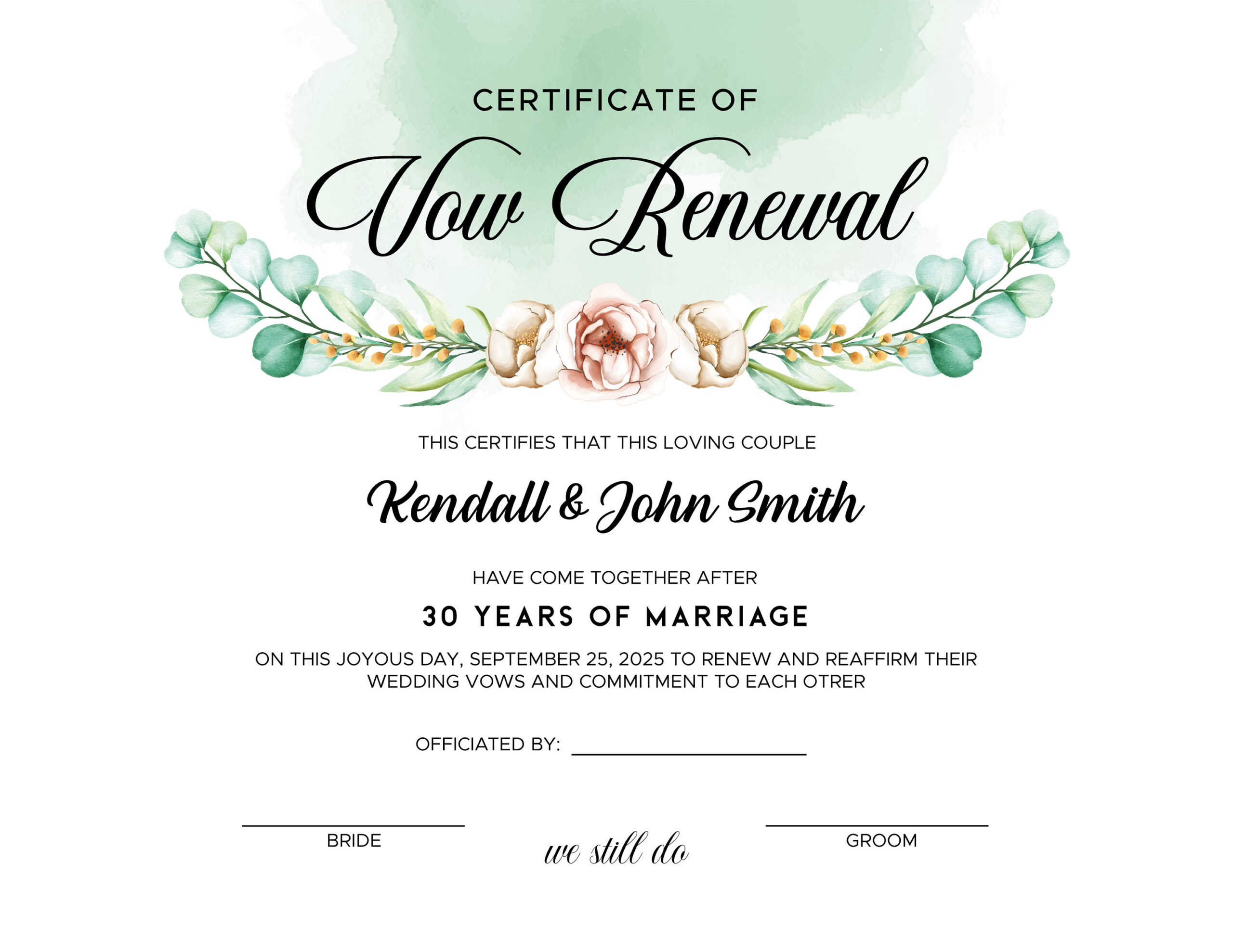 Vow Renewal Certificate. Editable Printable Wedding Certificate throughout Free Printable Vow Renewal Certificate