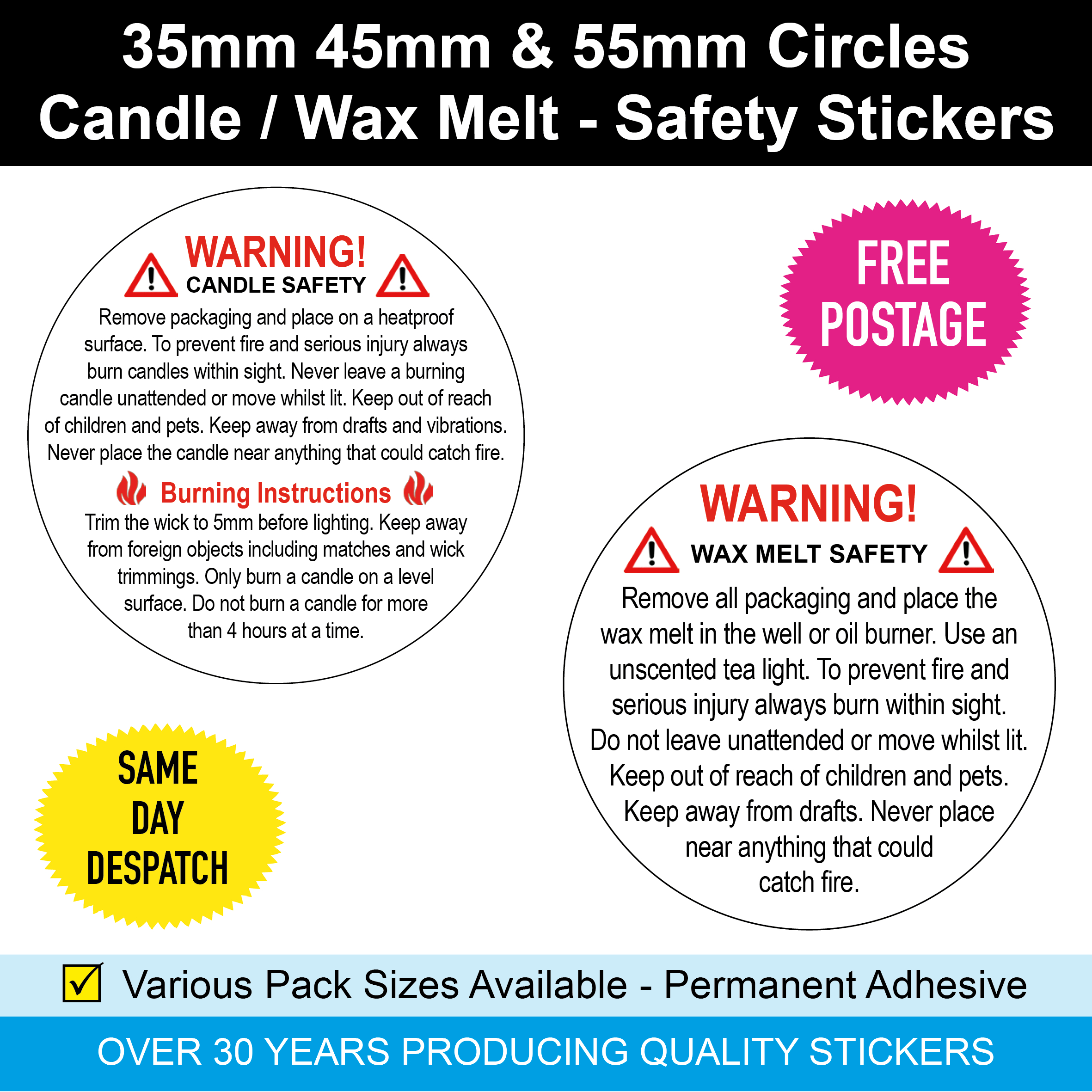 Warning! Candle Safety / Wax Melt Safety with Free Printable Wax Melt Warning Labels