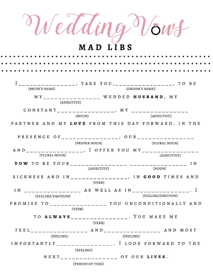 Free Printable Funny Wedding Mad Libs Template