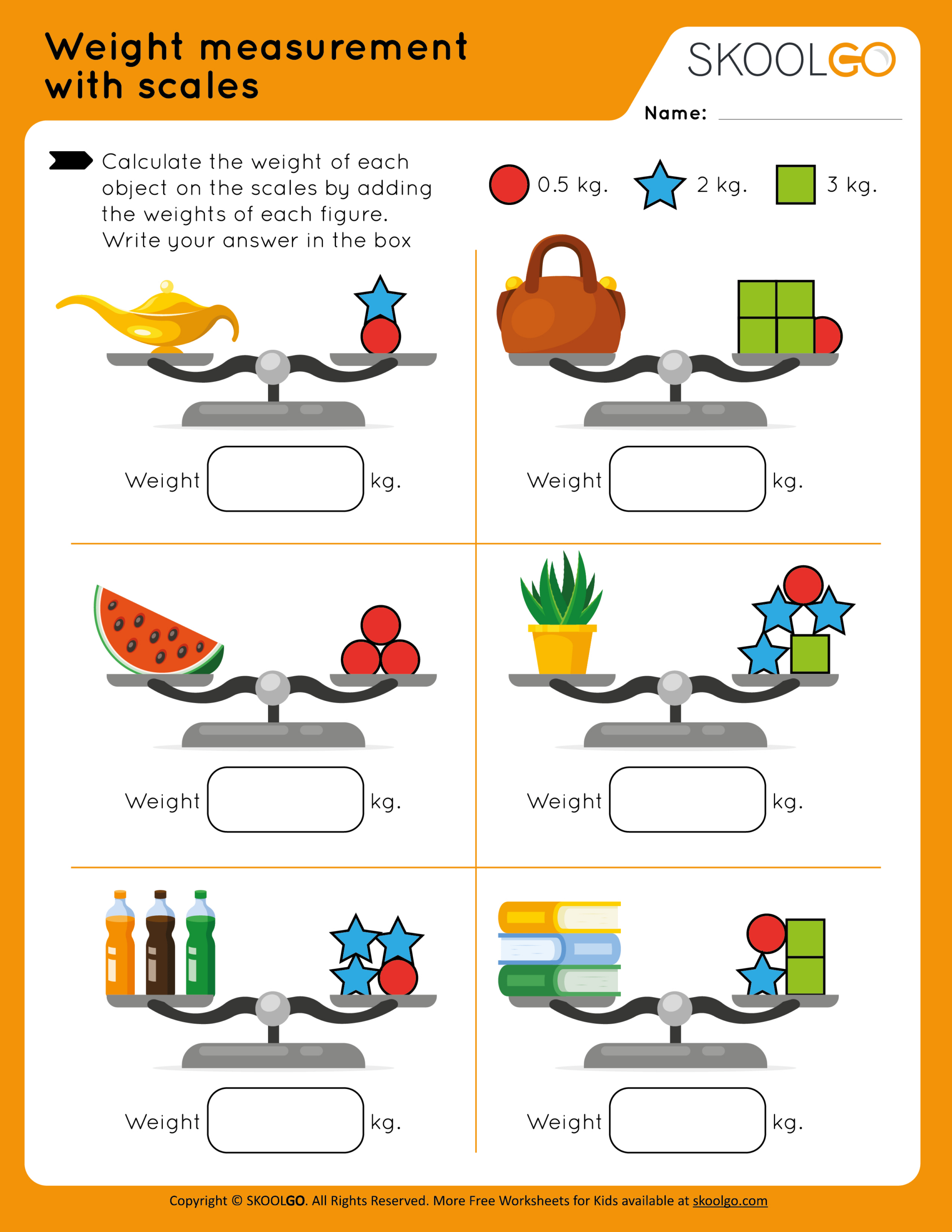 Weight Measurement With Scales - Free Worksheet For Kidsskoolgo for Weight Measurement Worksheet Printable