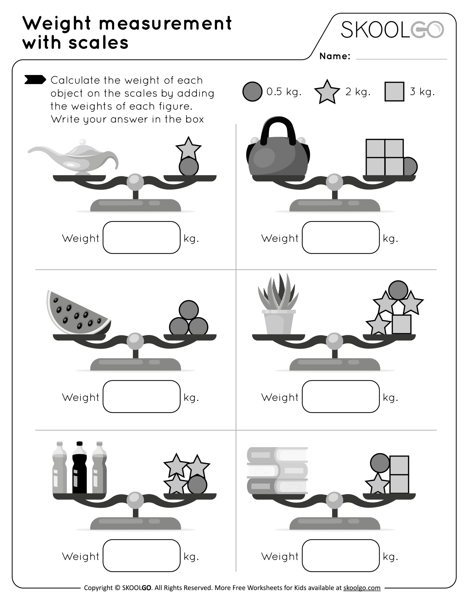 Weight Measurement With Scales - Free Worksheet For Kidsskoolgo with Weight Measurement Worksheet Printable