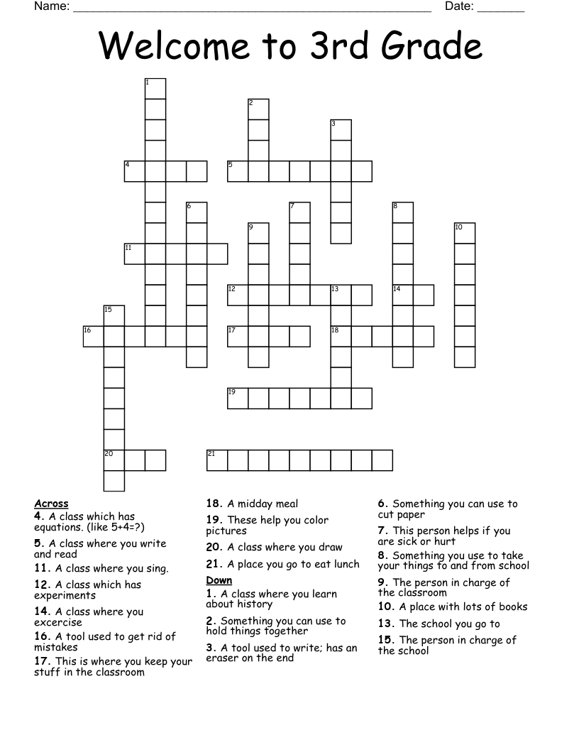Welcome To 3Rd Grade Crossword - Wordmint regarding Printable Crossword Puzzles For Third Graders