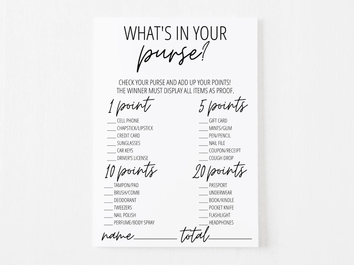 What&amp;#039;S In Your Purse? Game Free Printable | Modern Moh in Free Printable What&amp;#039;S In Your Purse Game