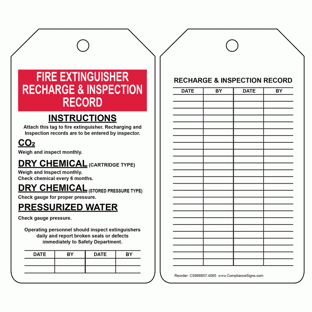 White Fire Extinguisher Inspection Record| Safety Tags intended for Fire Extinguisher Tags Printable