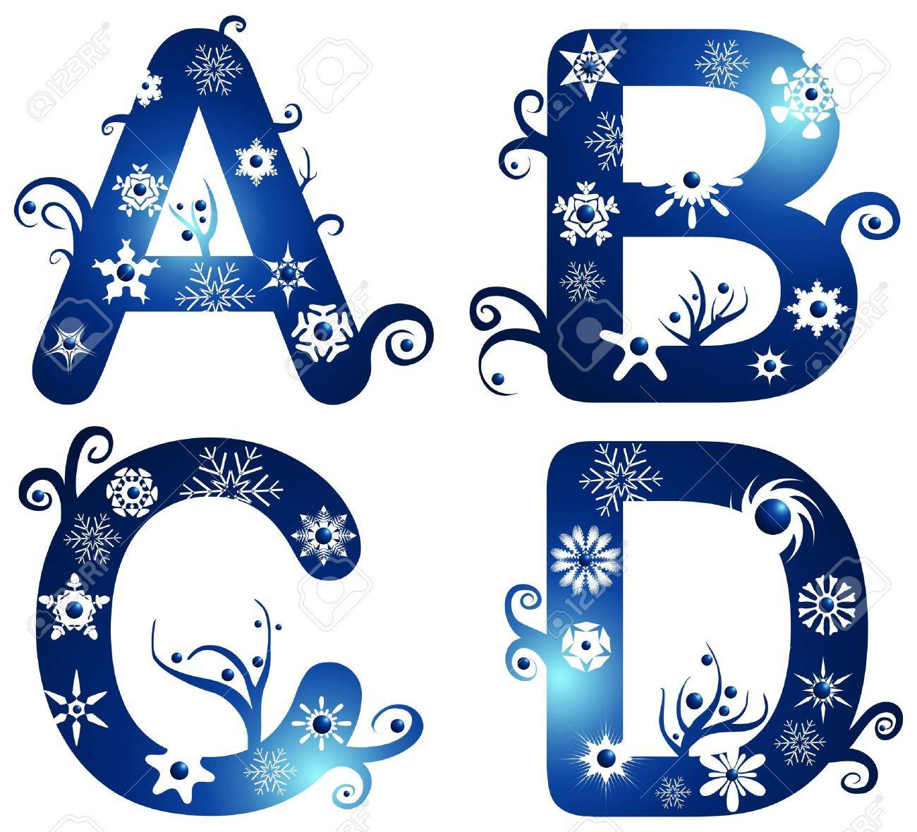 Winter Alphabet Set Letters A - D Royalty Free Svg, Cliparts with regard to Free Printable Winter Alphabet Letters