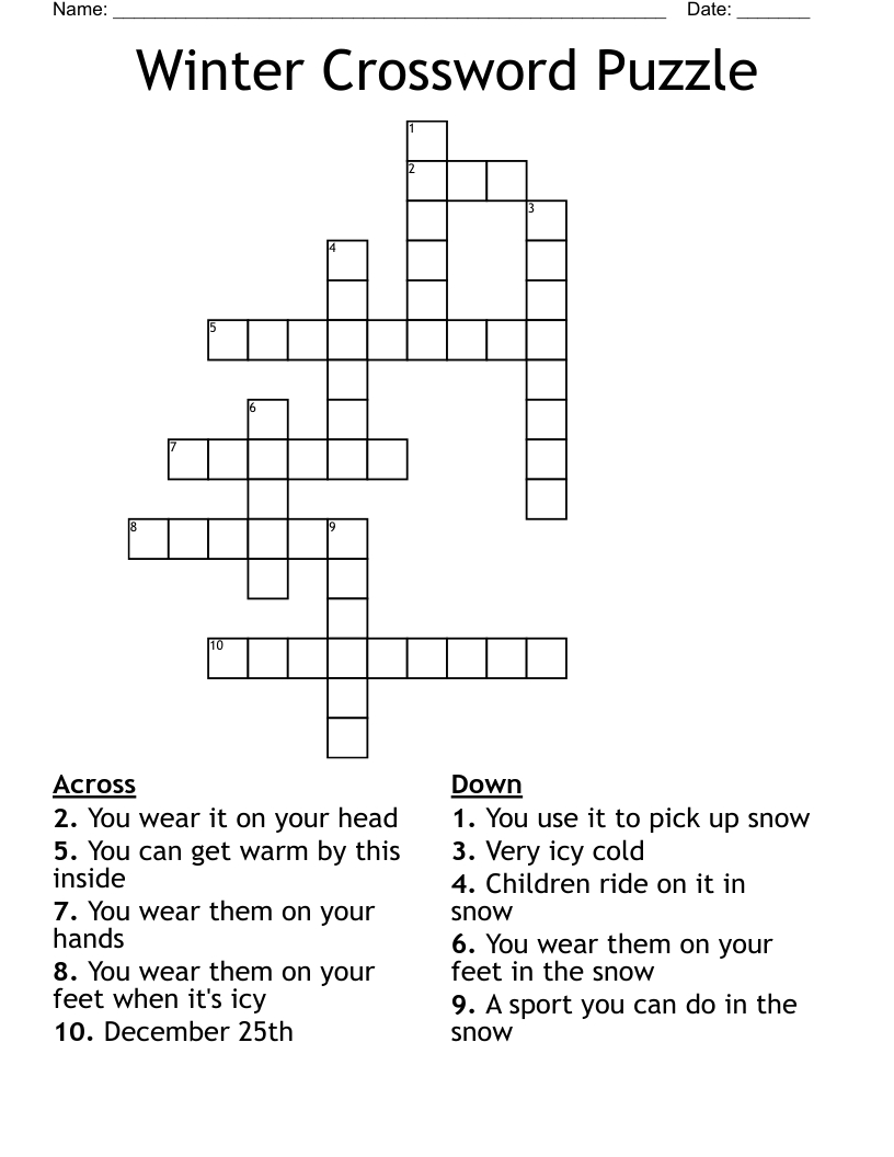 Winter Crossword Puzzle - Wordmint regarding Winter Crossword Puzzle Printable