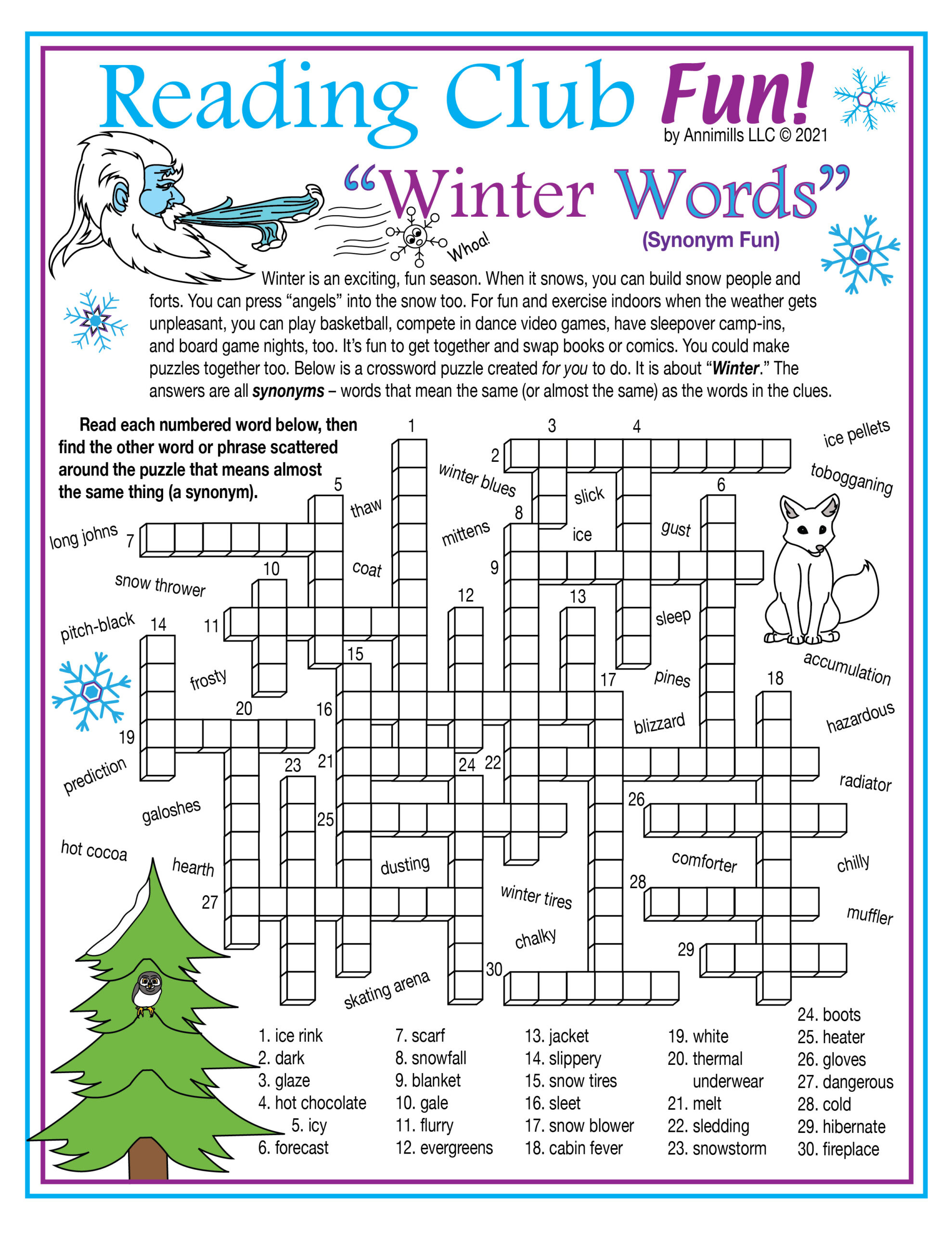 Winter Vocabulary - Synonyms - Printable Crossword Puzzle &amp;amp; Word with regard to Winter Crossword Puzzle Printable