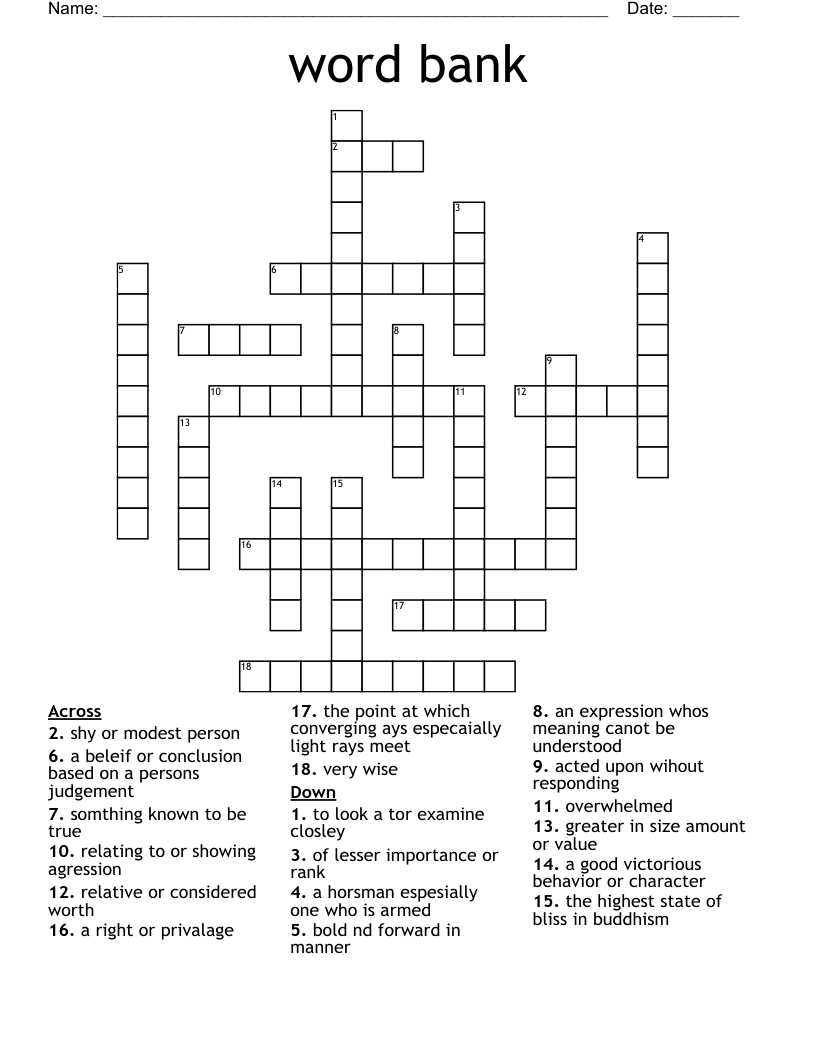 Word Bank Crossword - Wordmint throughout Crossword Puzzles Printable With Word Bank