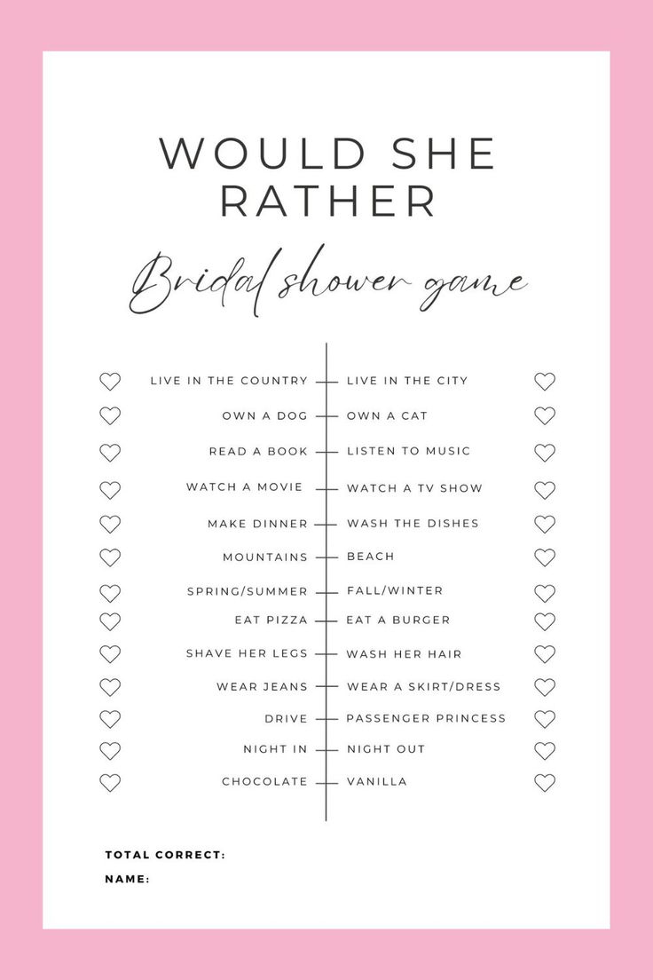 Would She Rather&amp;quot; Bridal Shower Game (Free Printable) for Would She Rather Bridal Shower Game Free Printable