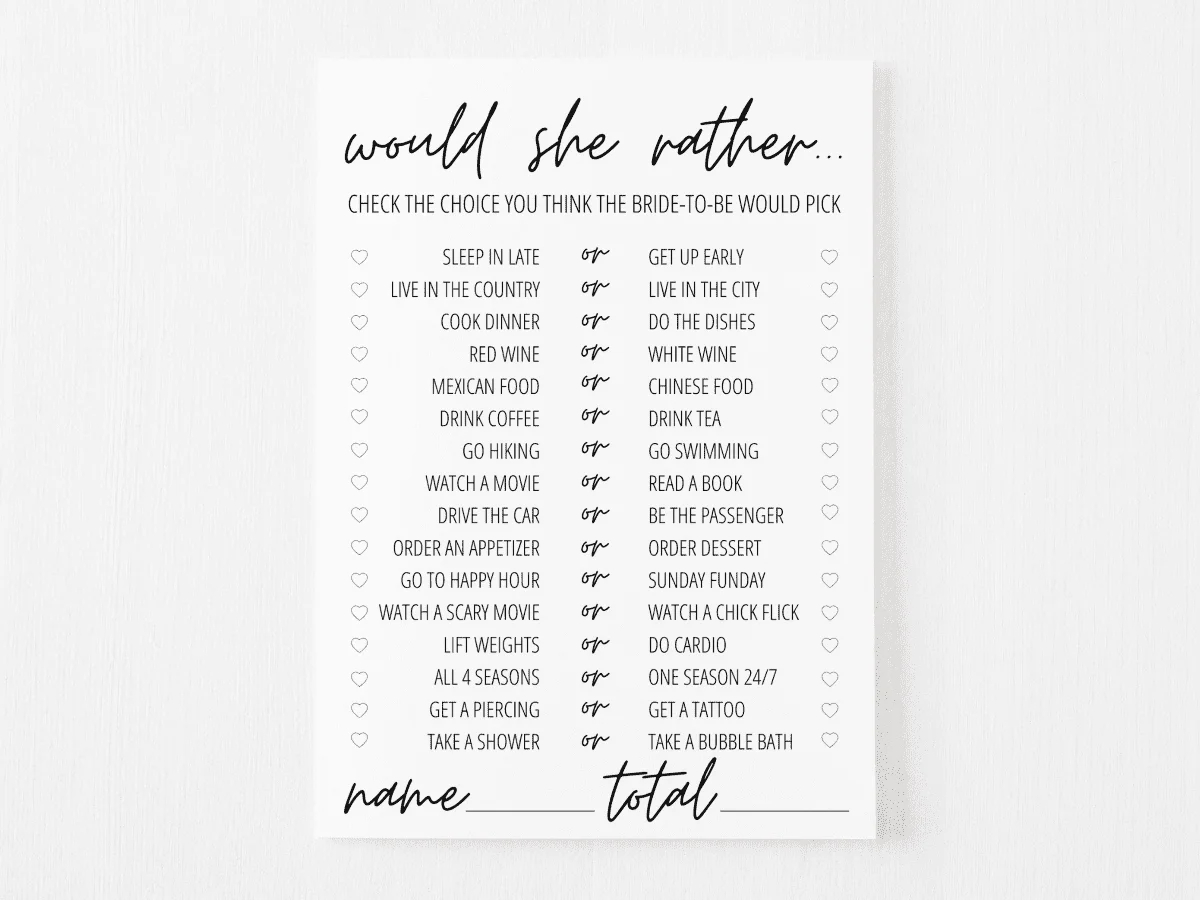 Would She Rather Bridal Shower Game Free Printable | Modern Moh throughout Would She Rather Bridal Shower Game Free Printable