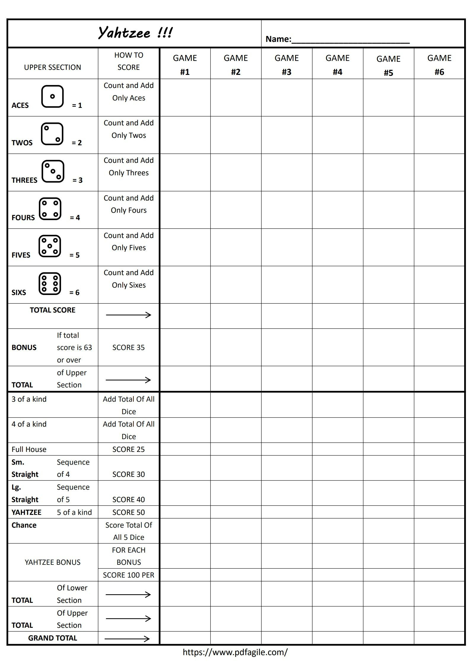 Yahtzee Scoresheet Template | Pdf Agile within Free Printable Yahtzee Score Sheets