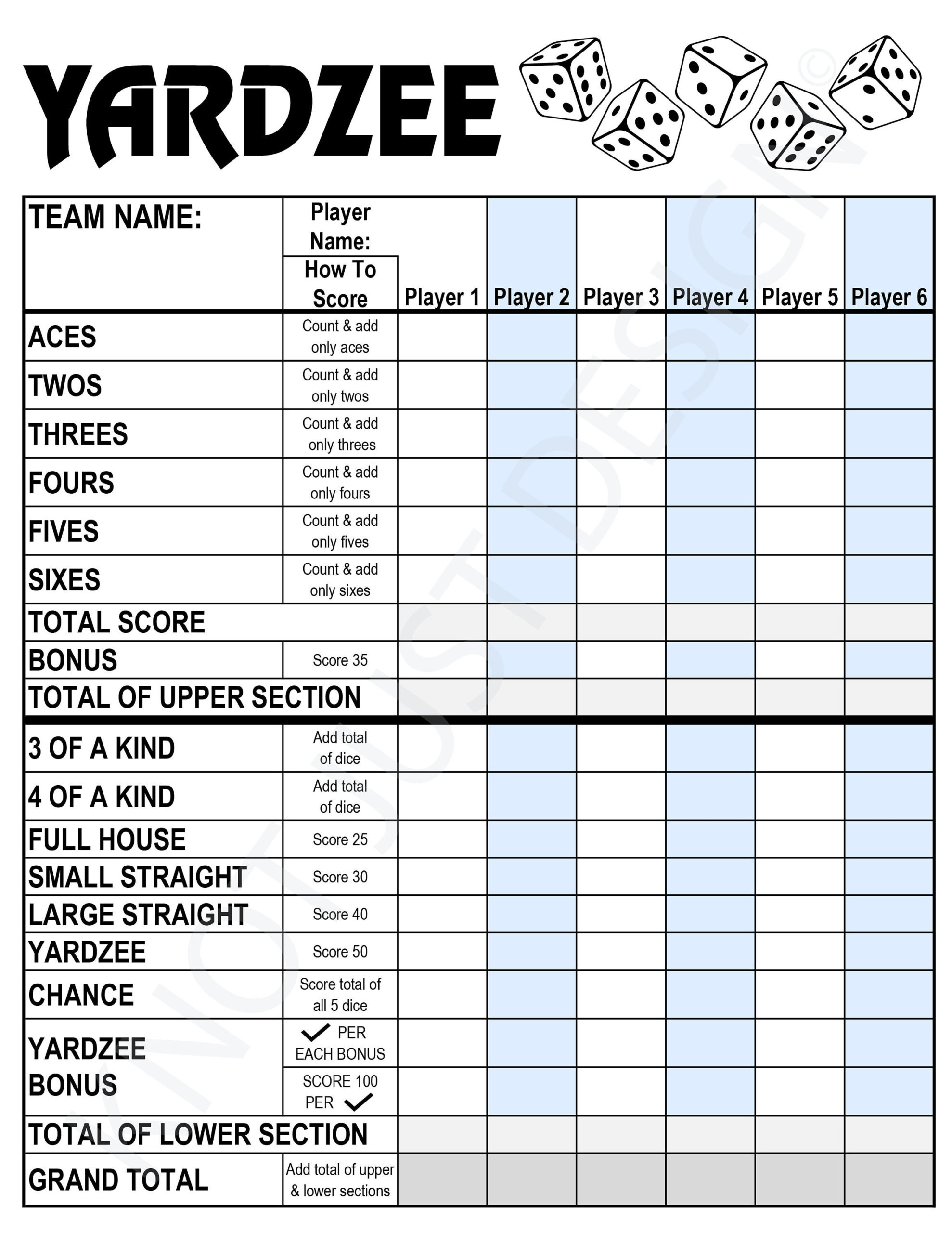 Yardzee Digital Score Card &amp;amp; Rules. Printable, Instant Download pertaining to Yardzee Score Card Free Printable