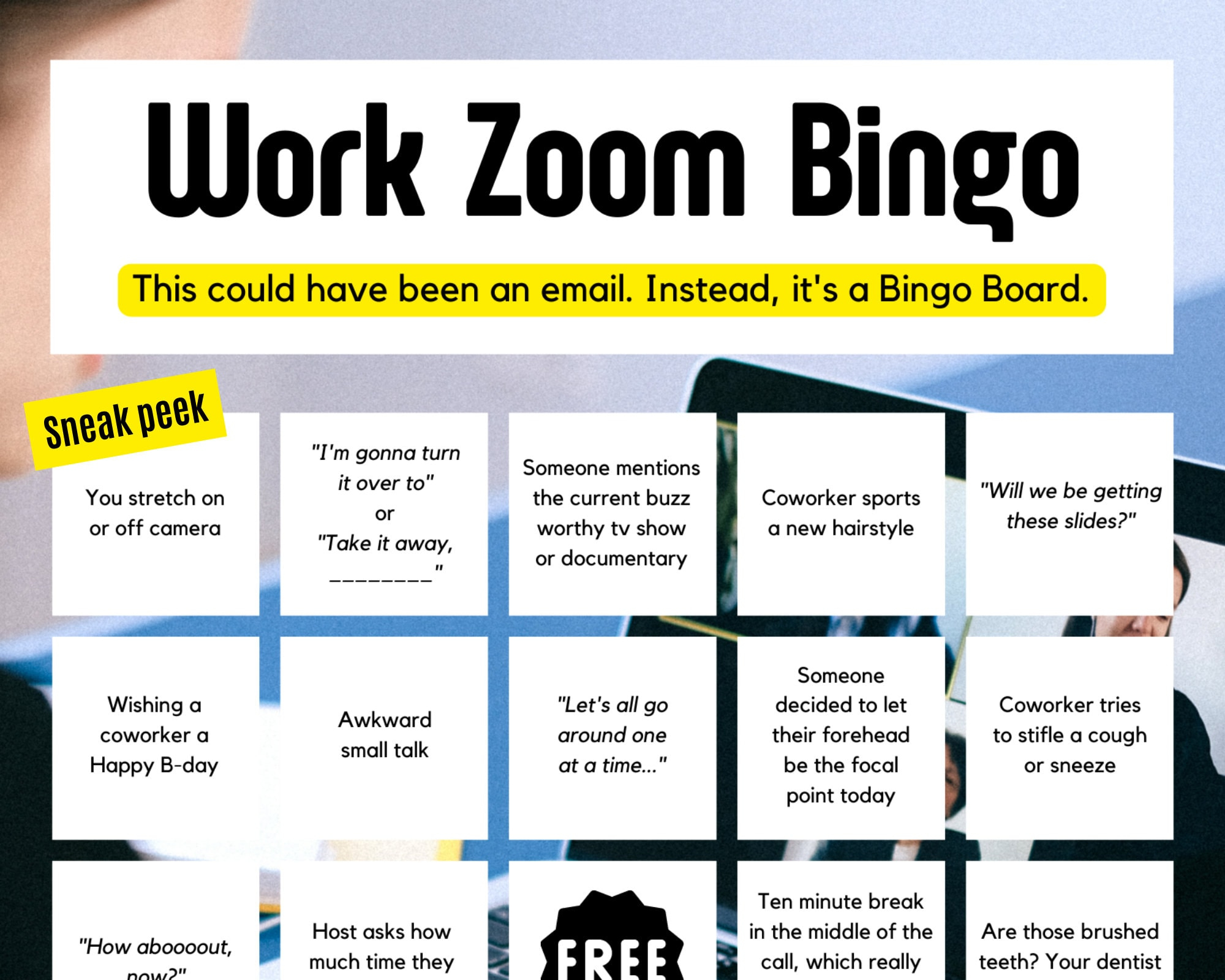Zoom Call Hell | Work From Home Bingo | Zoom Meeting Conference for Zoom Meeting Bingo Cards