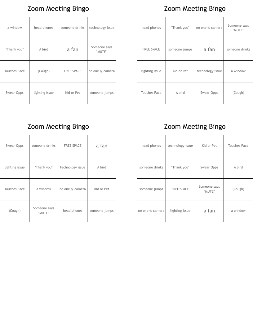 Zoom Meeting Bingo - Wordmint in Zoom Meeting Bingo Cards
