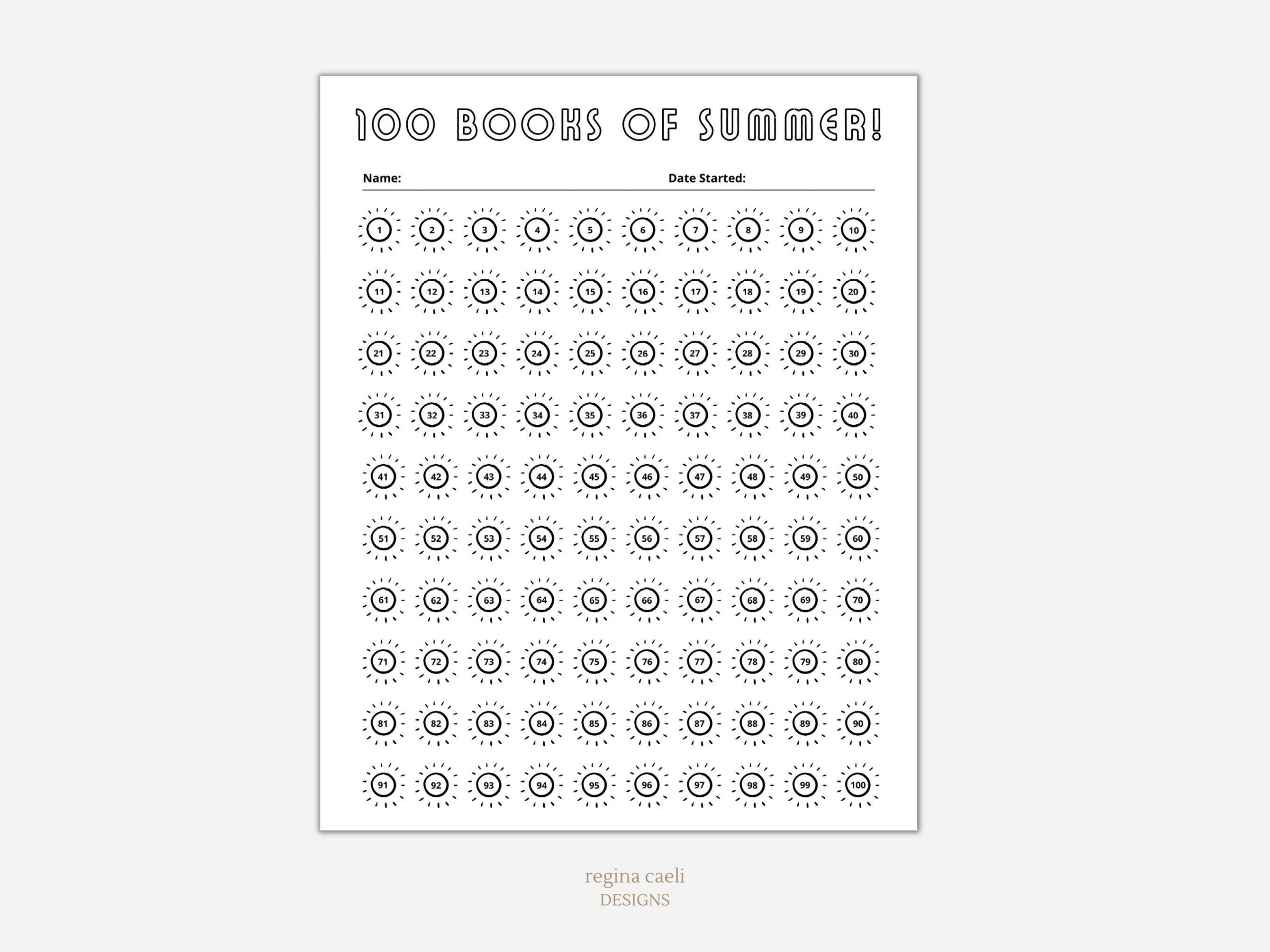 100 Books Of Summer Printable, Summer Reading Printable, Summer for 100 Books Of Summer Printable