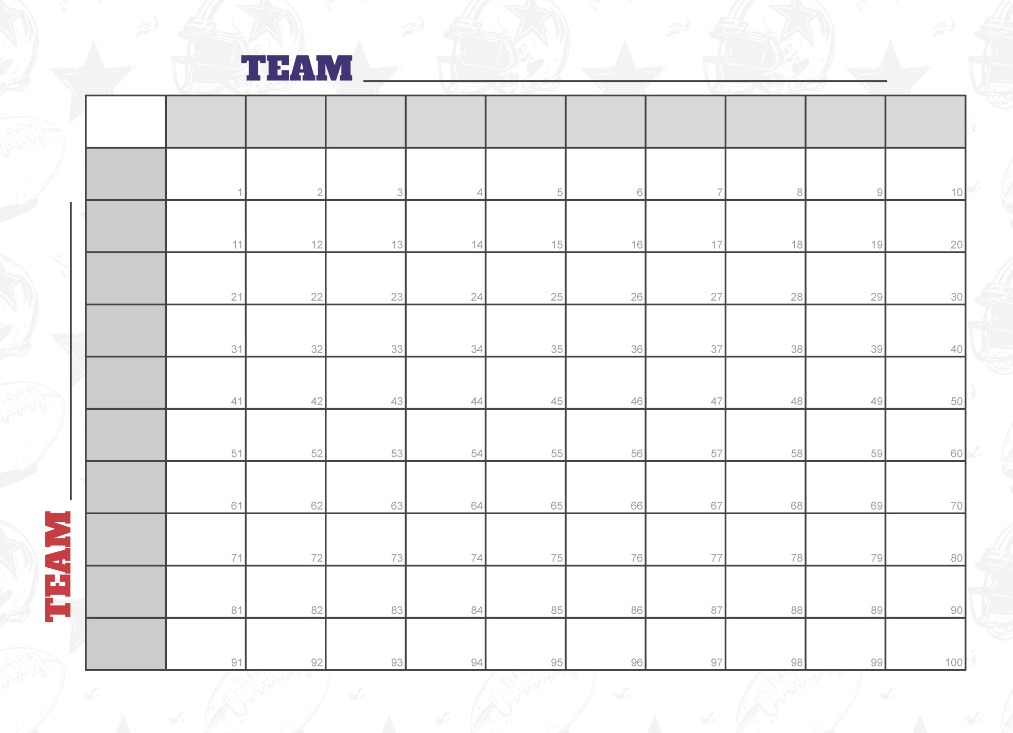 100 Square Grid For The Big Game Free Google Docs Template - Gdoc.io regarding Blank Free Printable Football Squares 100