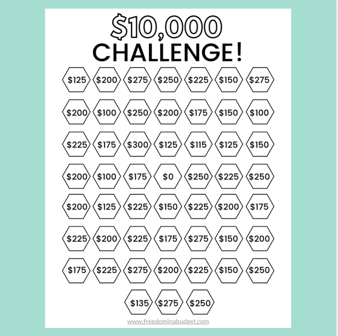 $10,000 Challenge Printable! – Freedom In A Budget pertaining to 10000 Savings Challenge Printable