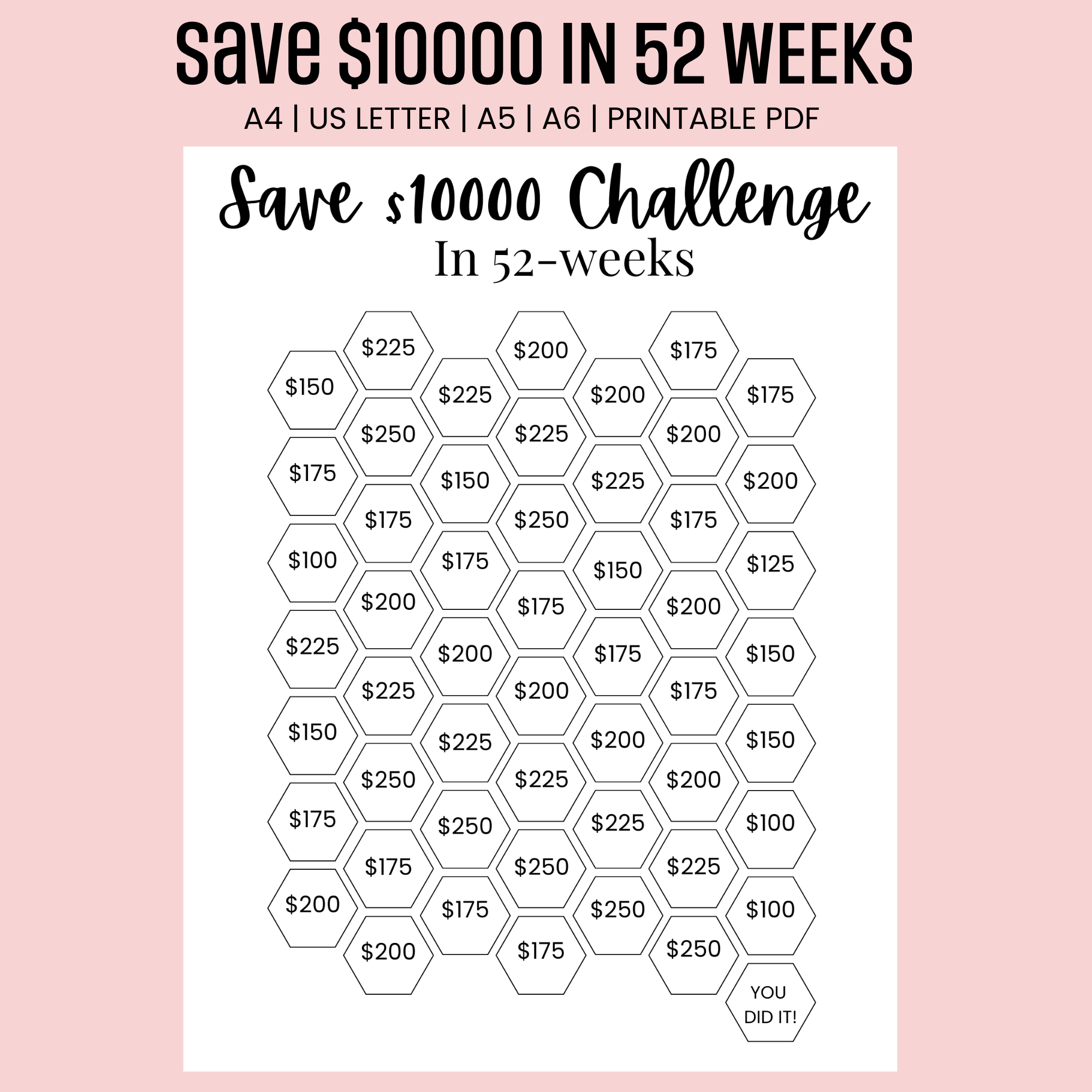 $10000 Saving Challenge 52 Weeks for 10000 Savings Challenge Printable