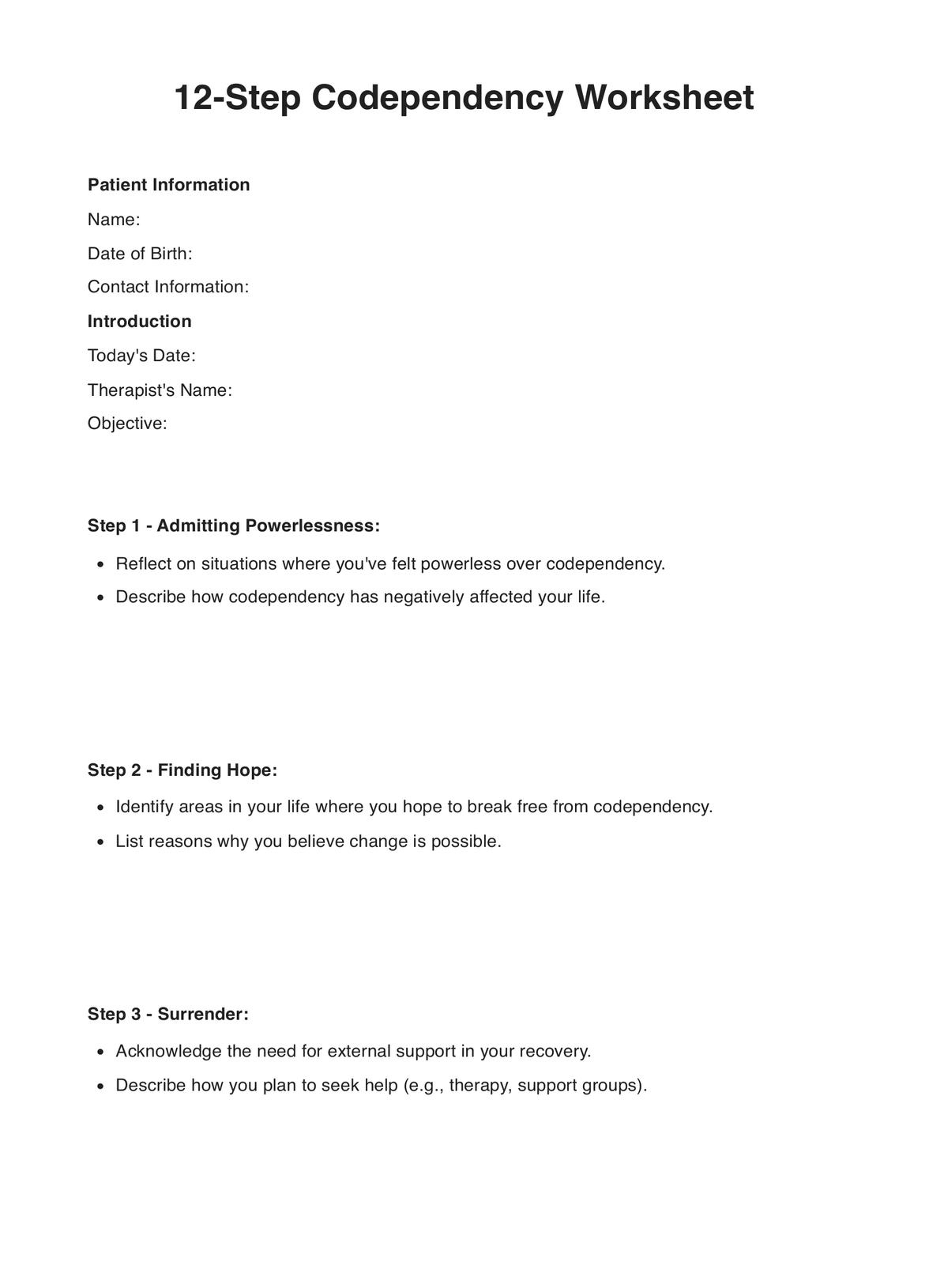 12 Step Codependency Worksheets &amp;amp; Example | Free Pdf Download intended for Free Printable Codependency Worksheets