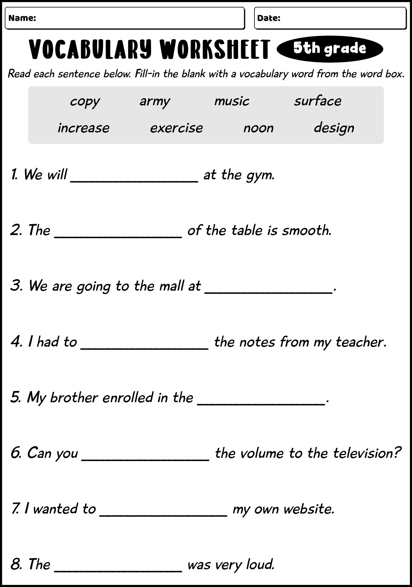 18 5Th Grade Vocabulary Worksheets Printable - Free Pdf At for Vocabulary Printable Worksheets Grade 5