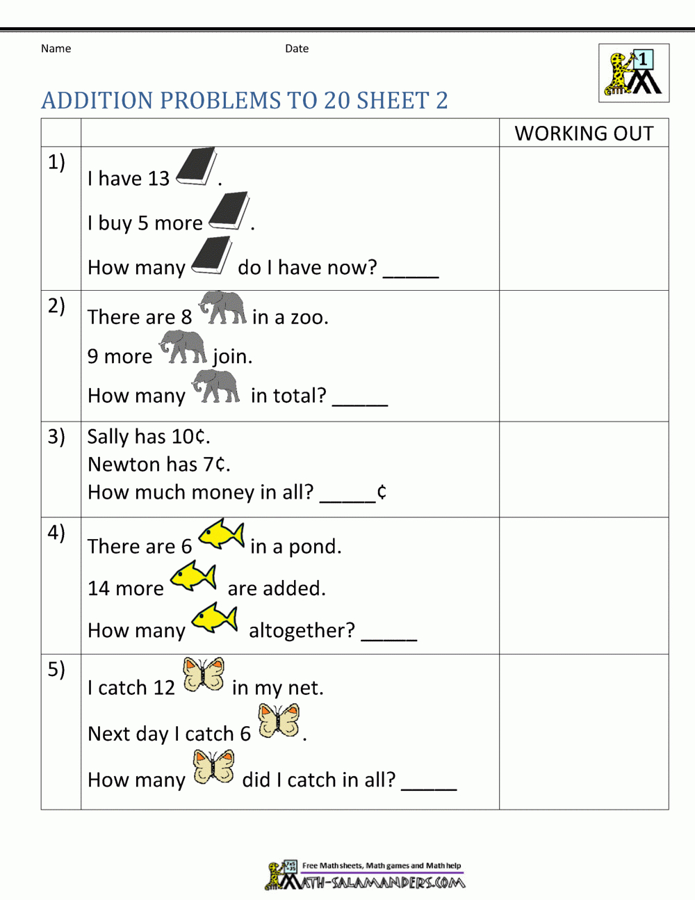 1St Grade Addition Word Problems in Simple Word Problem Addition Worksheet