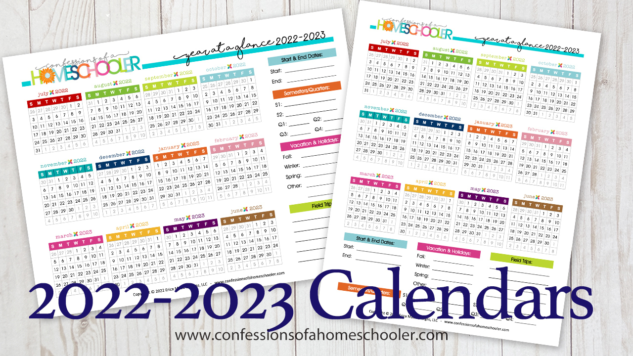 2022-2023 Year-At-A-Glance Printable Calendar - Confessions Of A pertaining to Confessions of a Homeschooler Free Printables