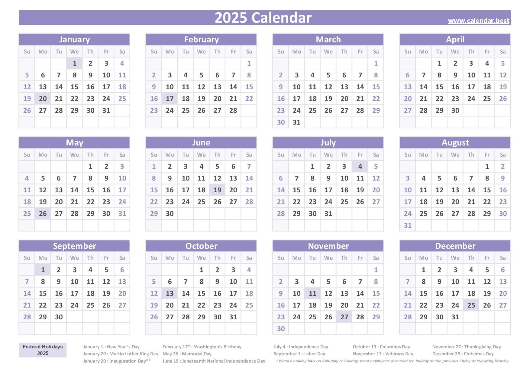 2025 Calendar With Holidays (Us Federal Holidays) with regard to Free Printable 2025 Calendar With Federal Holidays