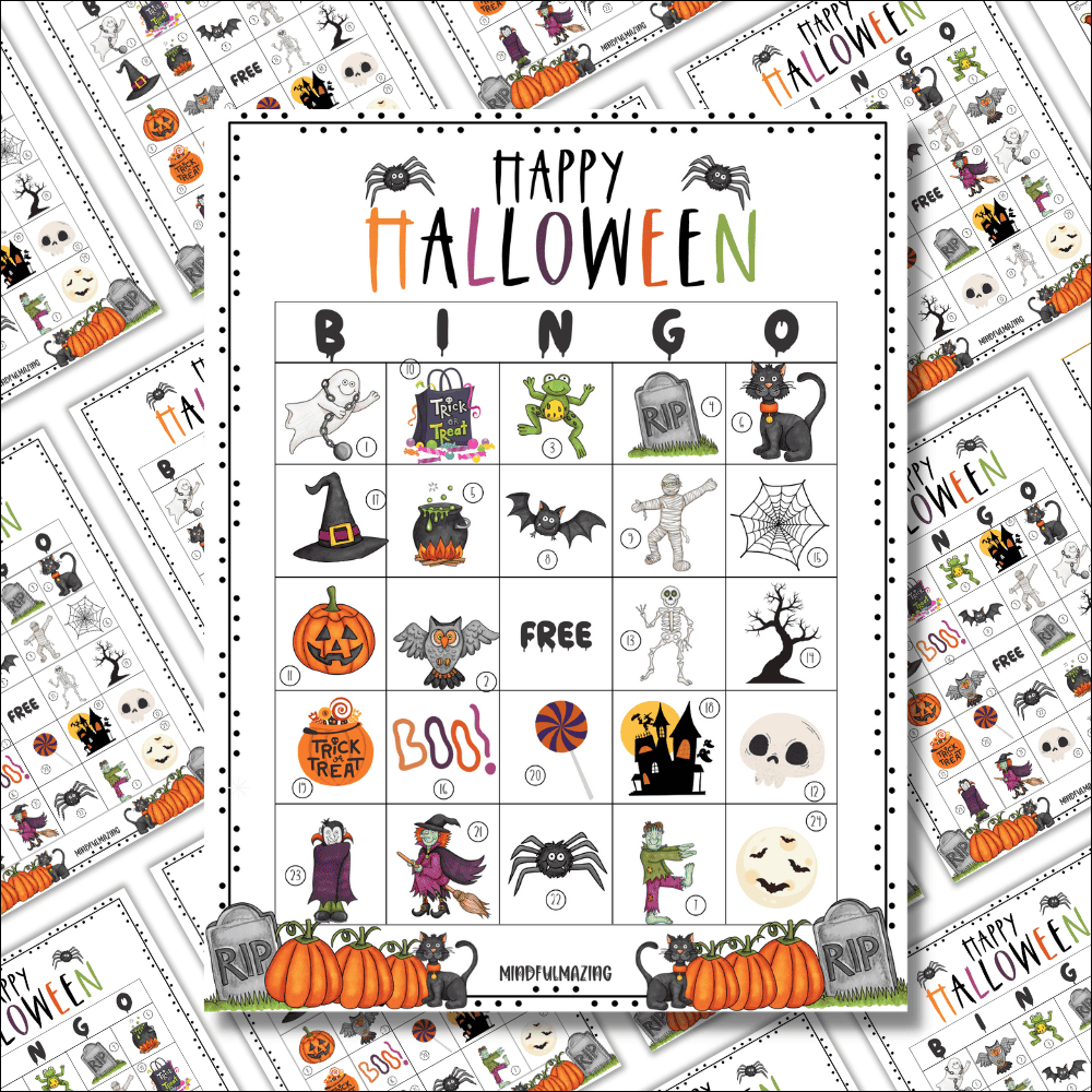 25 Free Printable Halloween Bingo Cards For Kids • Mindfulmazing intended for Free Printable Halloween Bingo Cards For 20 Players