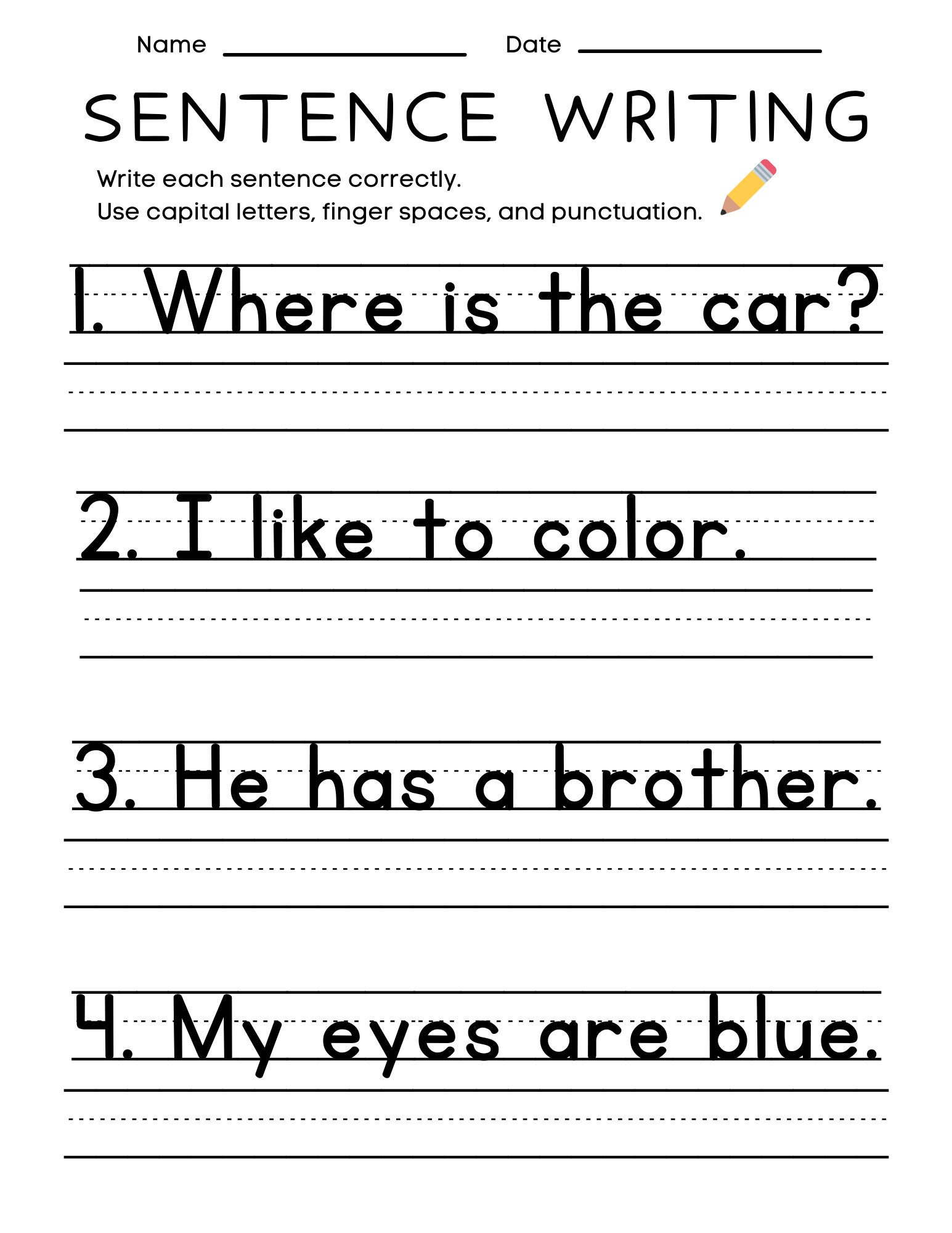 25 Printable Sentence Writing Worksheets, Write The Sentence with Writing Worksheets Printable Grade 1
