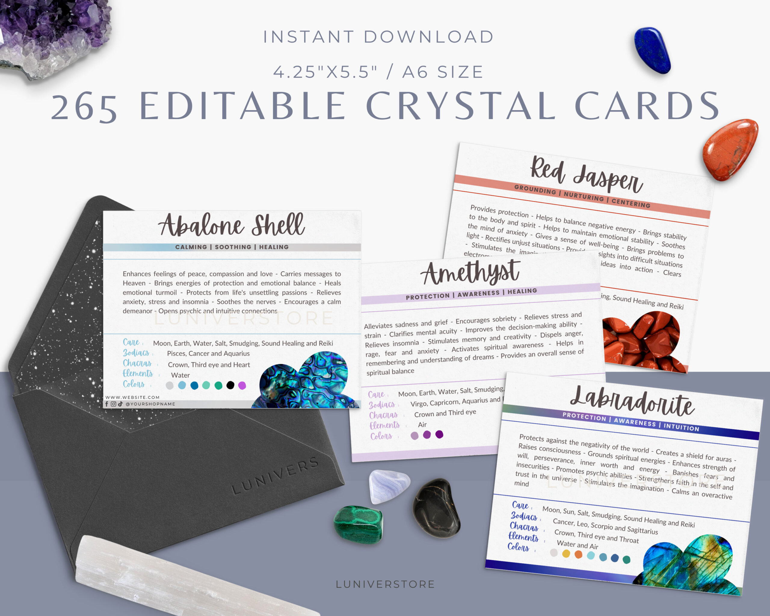 265 Editable Crystal Meaning Cards, Instant Download Crystal with regard to Free Printable Crystal Information Cards