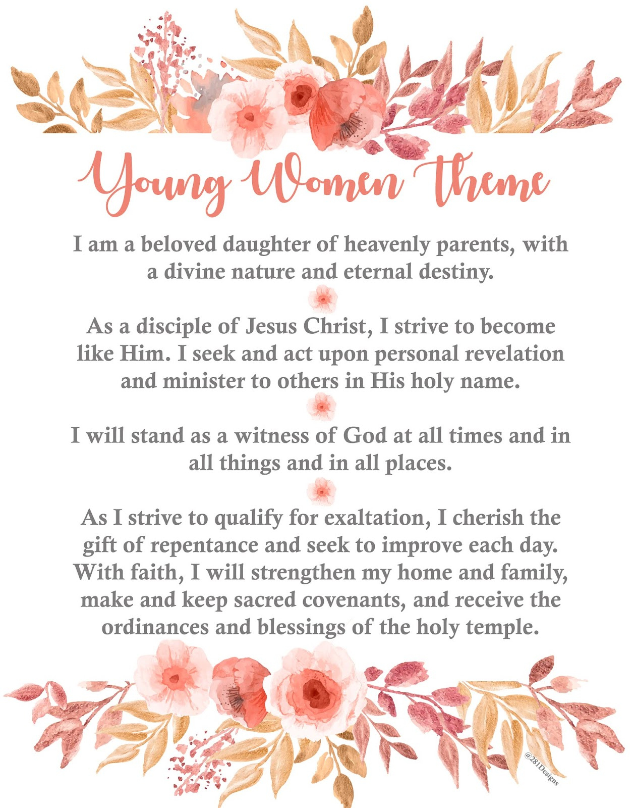281 Designs: New Lds Young Women Theme Printables inside Yw Theme Printable Free